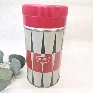 Vintage Thermos King Seeley Diamond Pattern Gray Red Black Pint Wide Mouth 7.5”